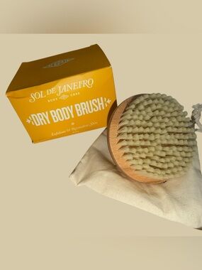 Sol de Janeiro Yellow Dry Body Brush with Natural Bristles & Dust Bag NIB
